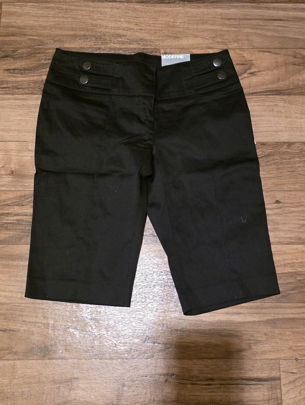 Suzy Shier Black Bermuda Shorts with Front Button Detail